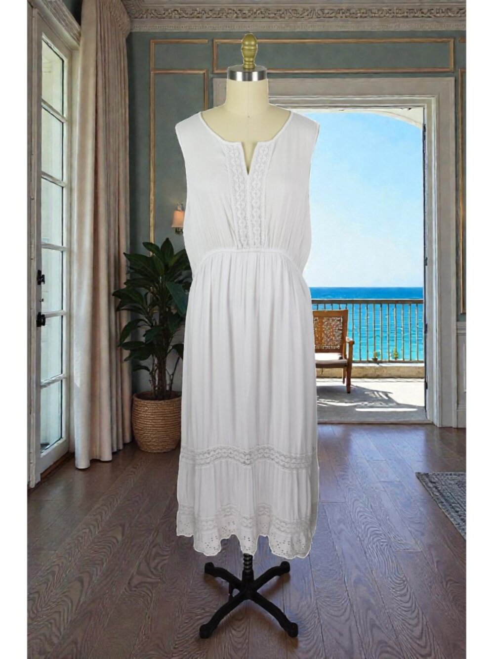 CHIC CONNECTION CROCHET DETAIL COTTON MAXI DRESS